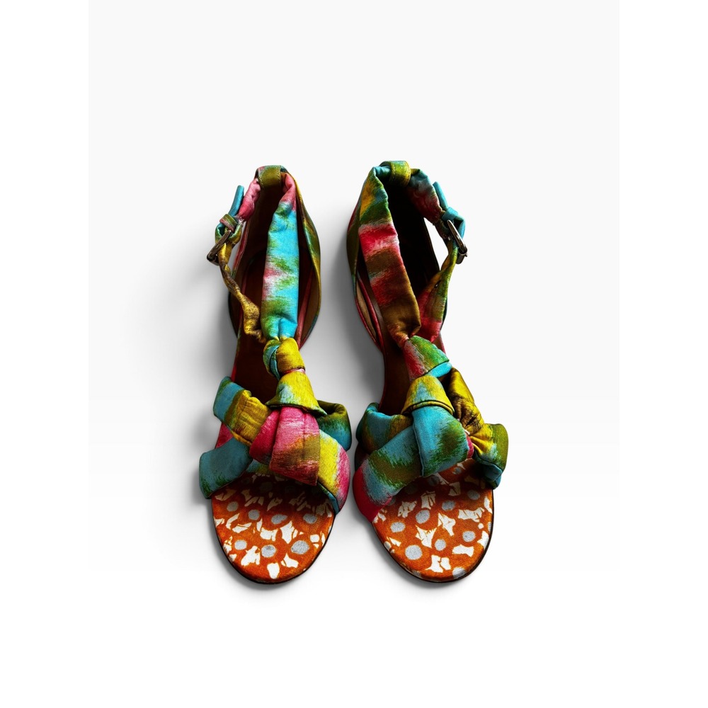 Dries Van Noten Sandals 39 8.5 Knotted Ikat Silk Stiletto Heels Vintage Y2K - Picture 2 of 8